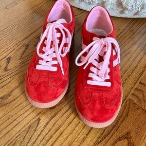 Red Suede Women’s Sneakers with Pink Accents